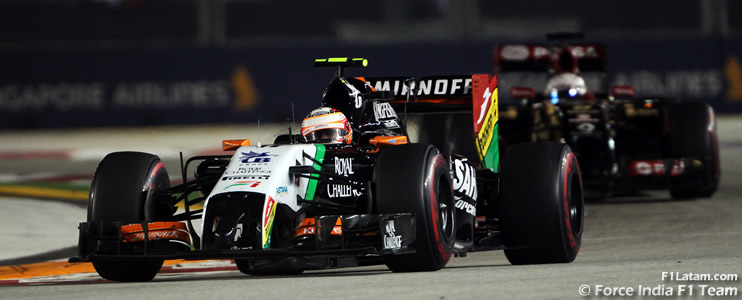Esfuerzo de Sergio Pérez le brinda una buena recompensa - Reporte Carrera - GP de Singapur - Force India
