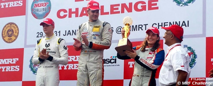 La piloto colombiana Tatiana Calderón logró el subcampeonato en el MRF Challenge en India

